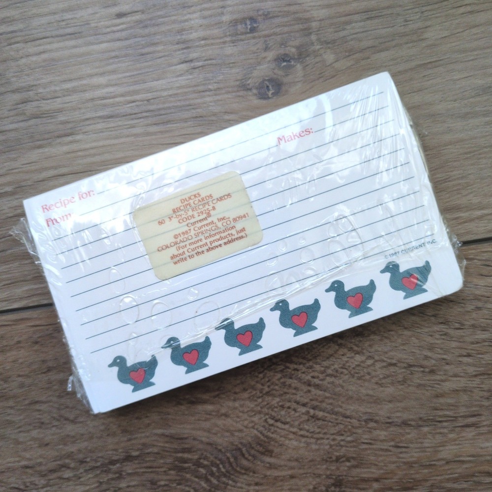 Vtg 80s Current Duck Recipe Cards (60) Heart Cottagecore Country 3x5 Sealed NOS